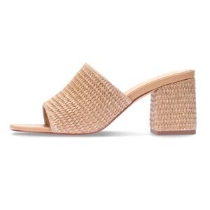 Monrovia Women's Raffia Woven Block Heel Slide Sandals Brown Size 10 NWOB